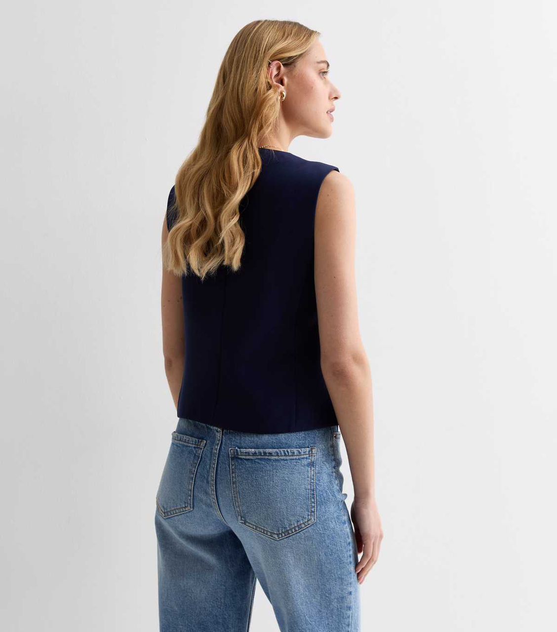 Navy Button Front Waistcoat