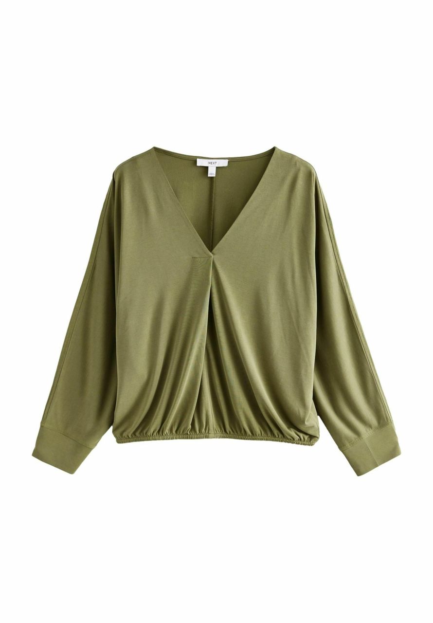 V-Neck Bubblehem Blouse - Olive Green