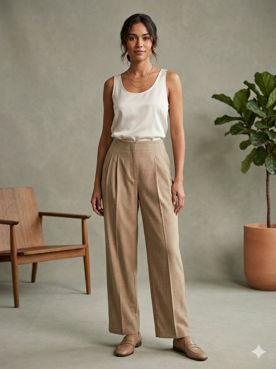 Tailored Pleated Wide-Leg Trousers