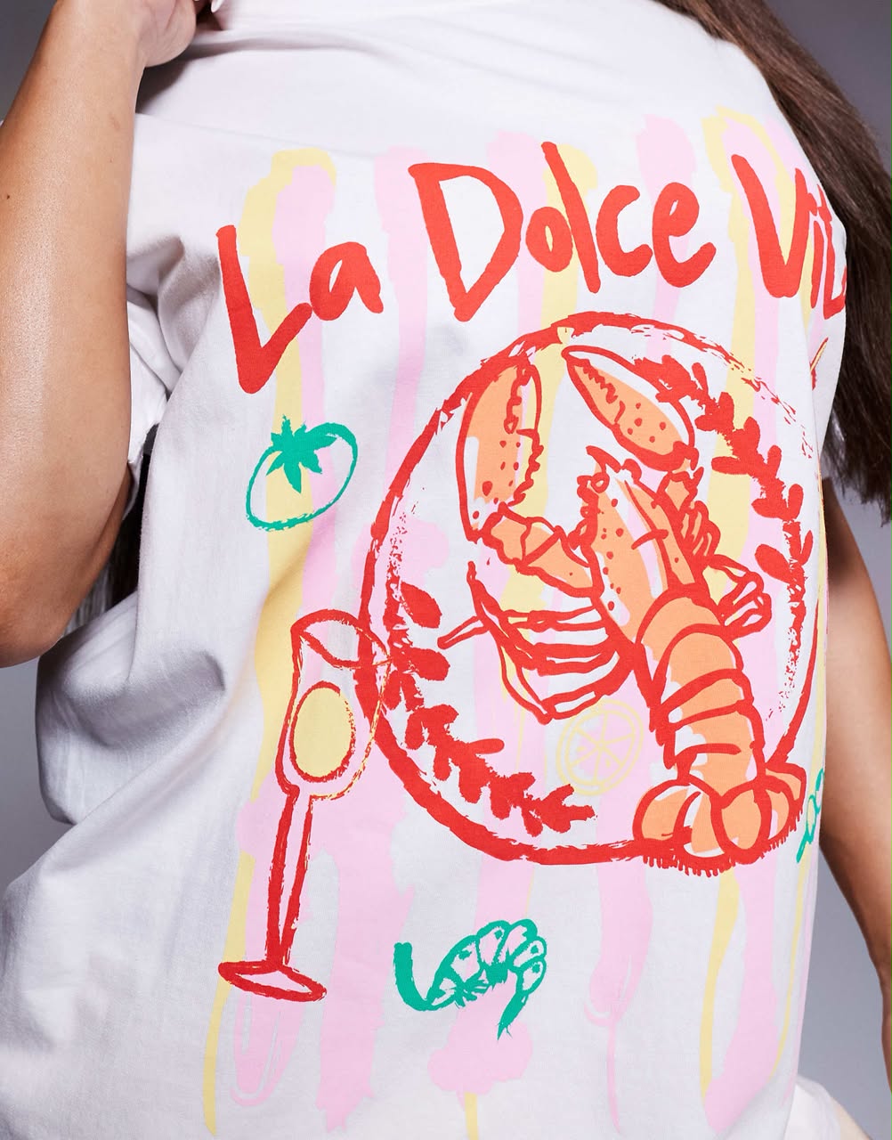 Kaiia Cotton Graphic Oversized T-Shirt In White