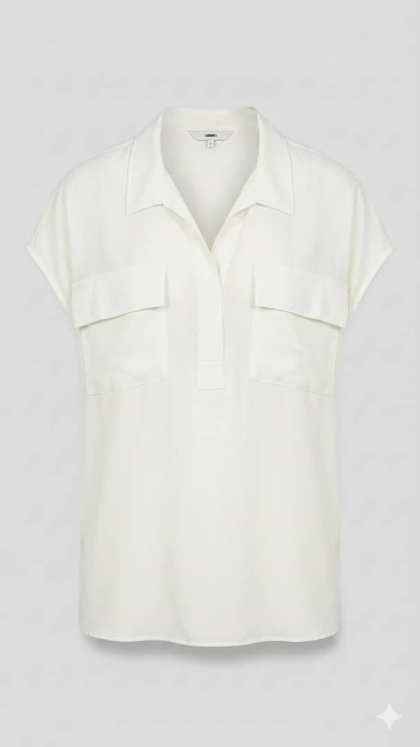 White Short Sleeve Utility Popover Blouse