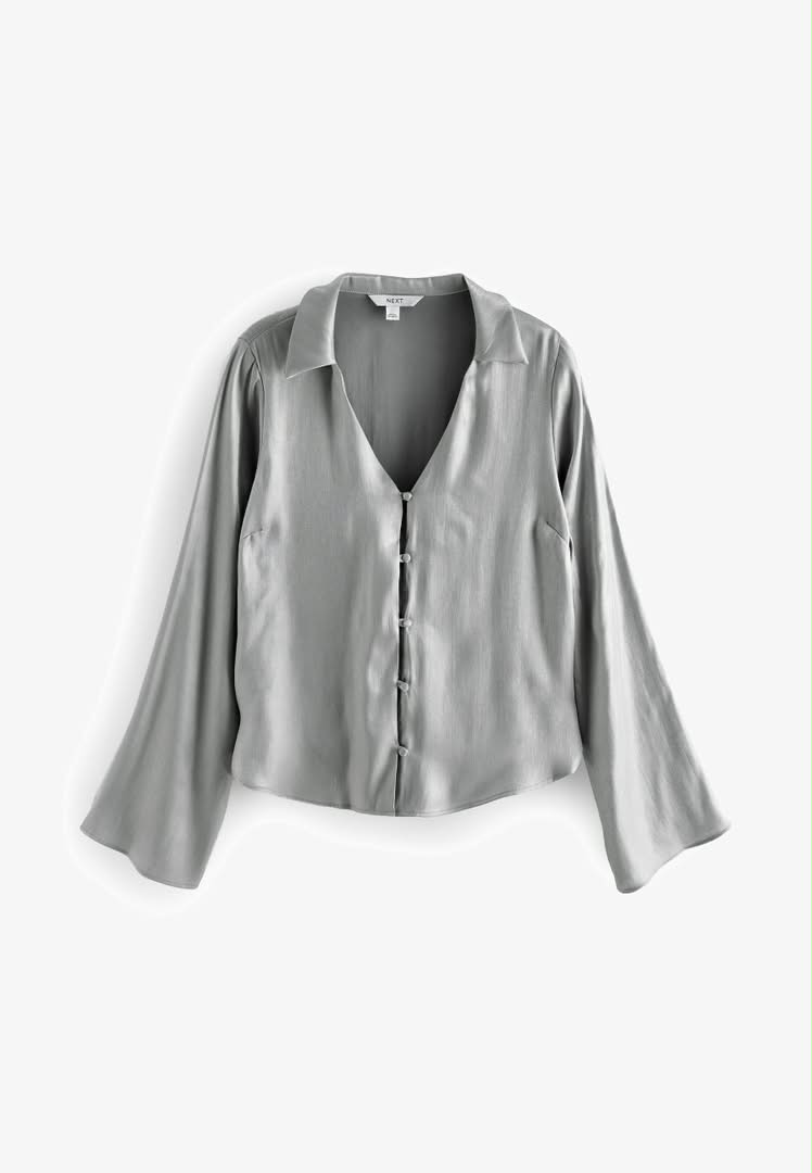 Shimmer Button Down Blouse Silver