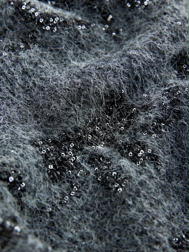 Charcoal Grey Sparkle Tinsel Bow Christmas Jumper