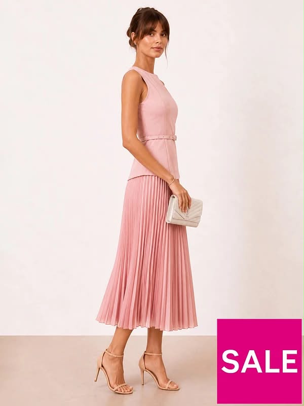 Belted Pleated Dress Pink