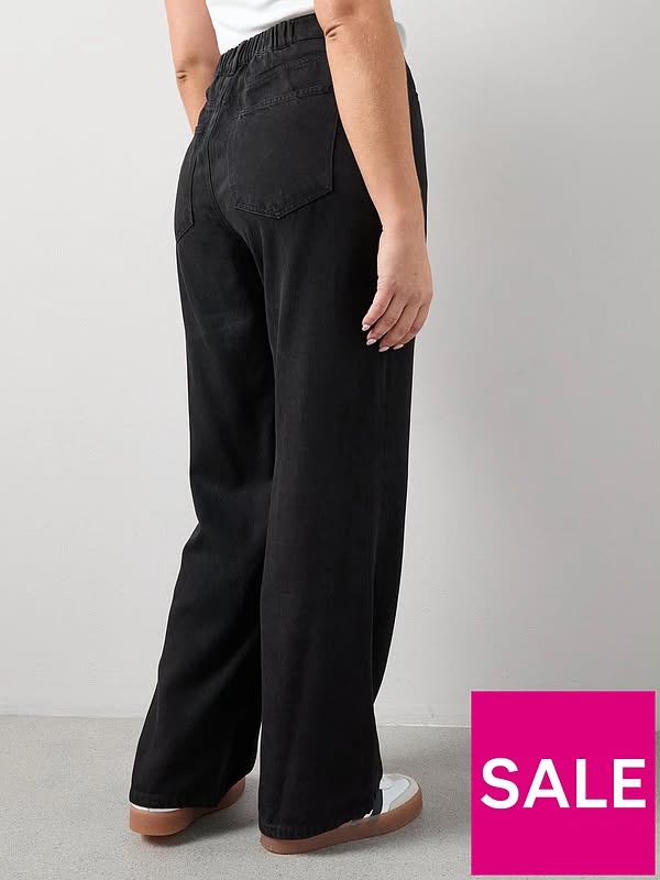 Curve Wide Leg Elasticated Waist Jeans Black