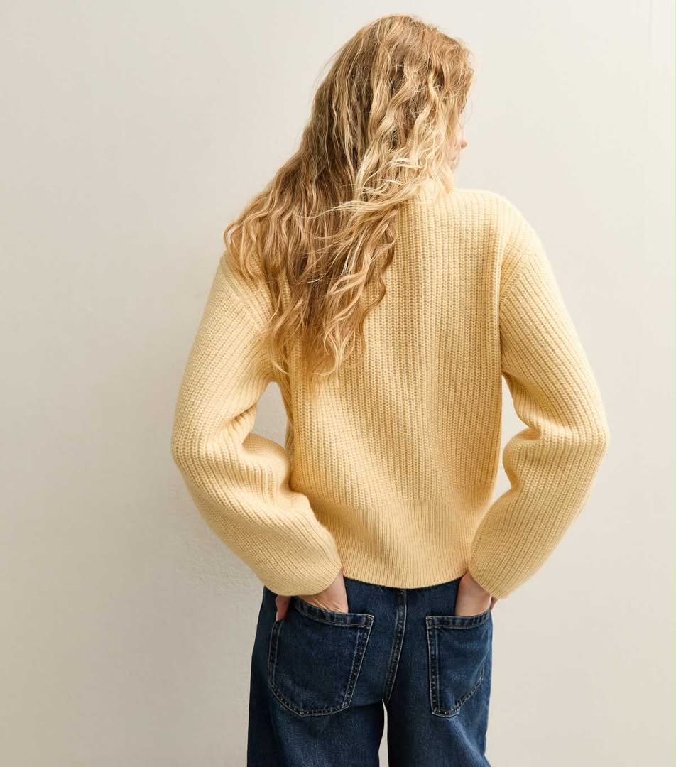 Yellow Ribbed Knit Long Sleeve Jumper