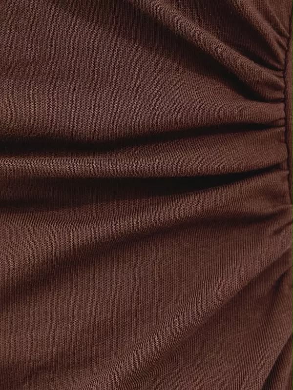 Asymmetric Split Hem Corset T-Shirt Dark Brown
