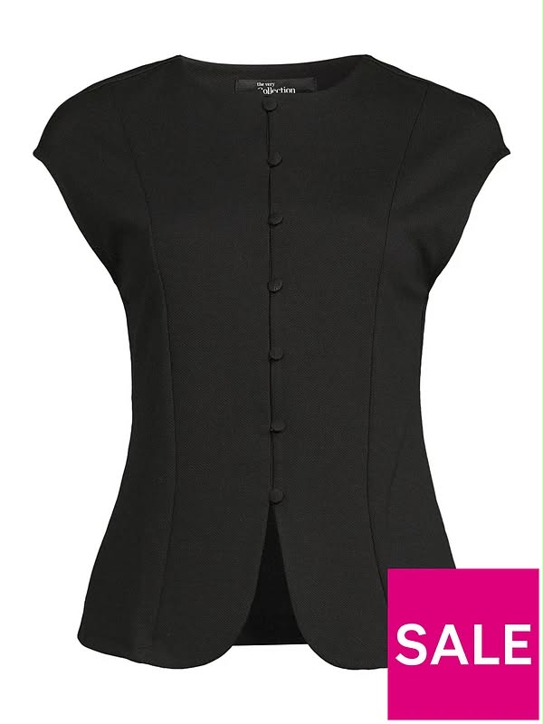Button Through Short Sleeve Top-Black