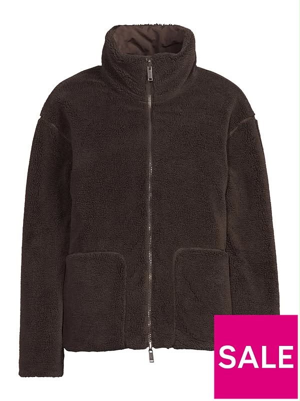 Reversible Quilted Jacket With Borg Collar - Brown