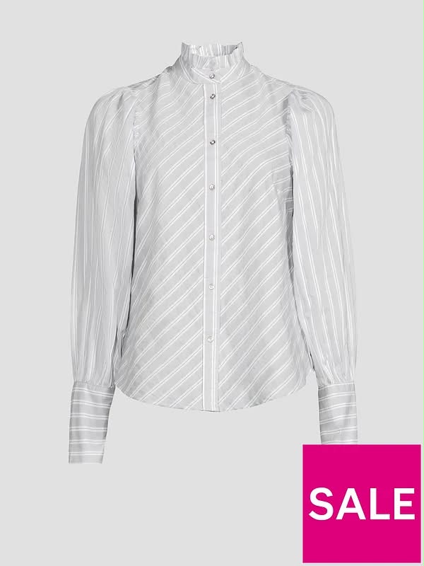 Stripe High Neck Frill Detail Shirt