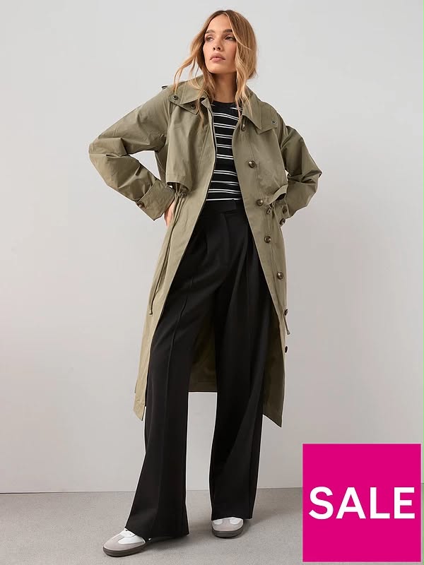 Khaki Hooded Trench Coat
