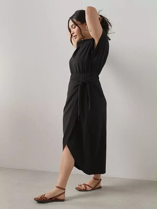 Curve Wrap Skirt Cotton T-Shirt Dress