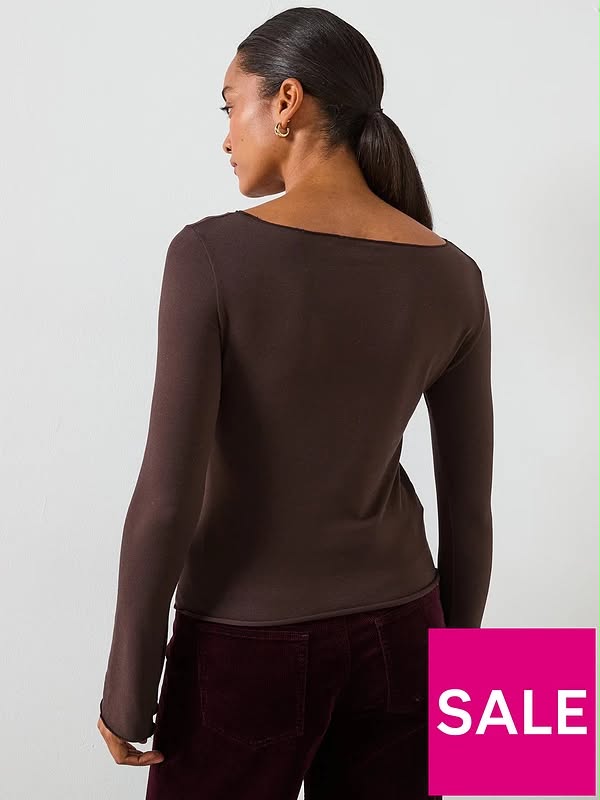 Boat Neck T-Shirt Brown