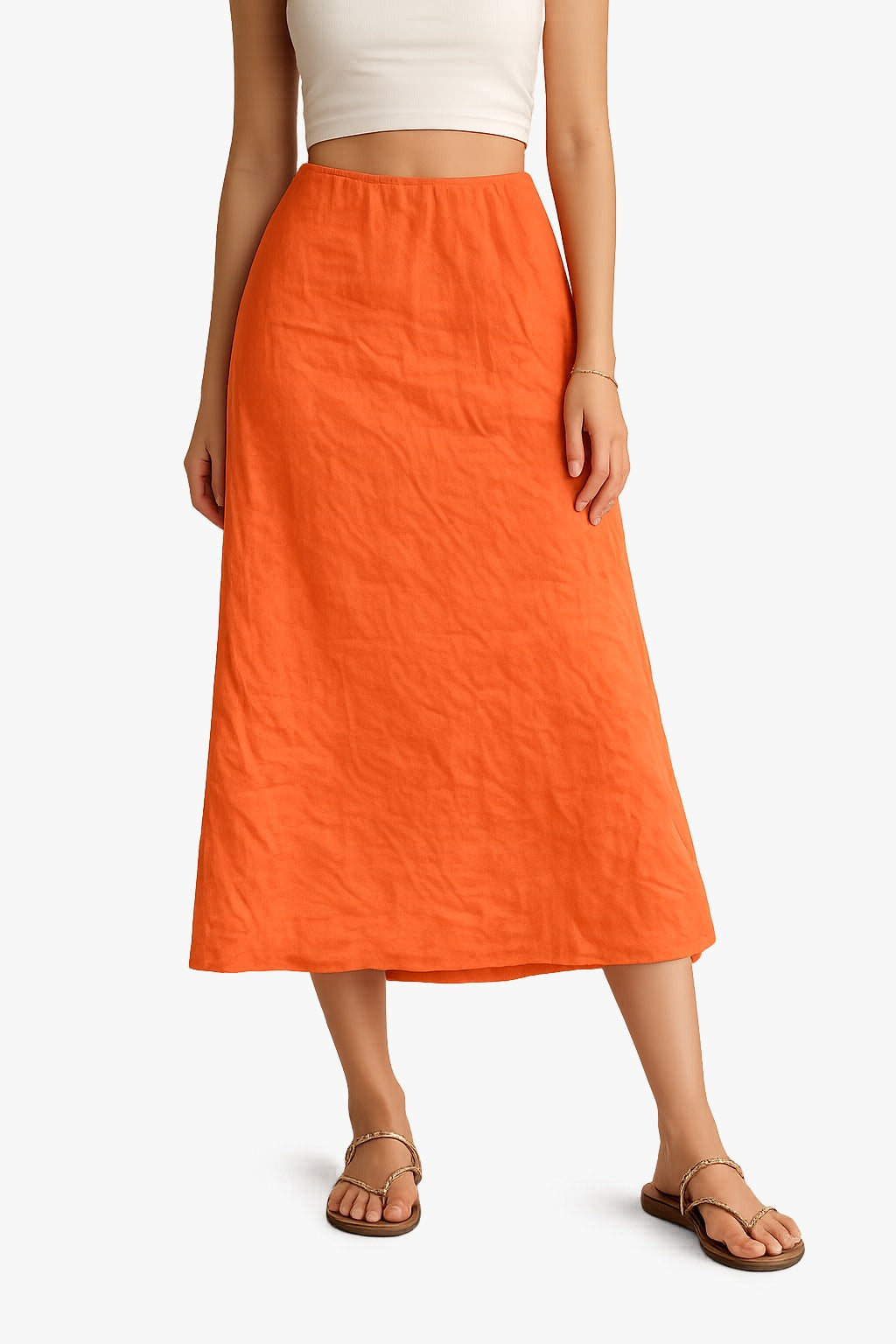 Next Linen Blend Pull- On Midi Skirt