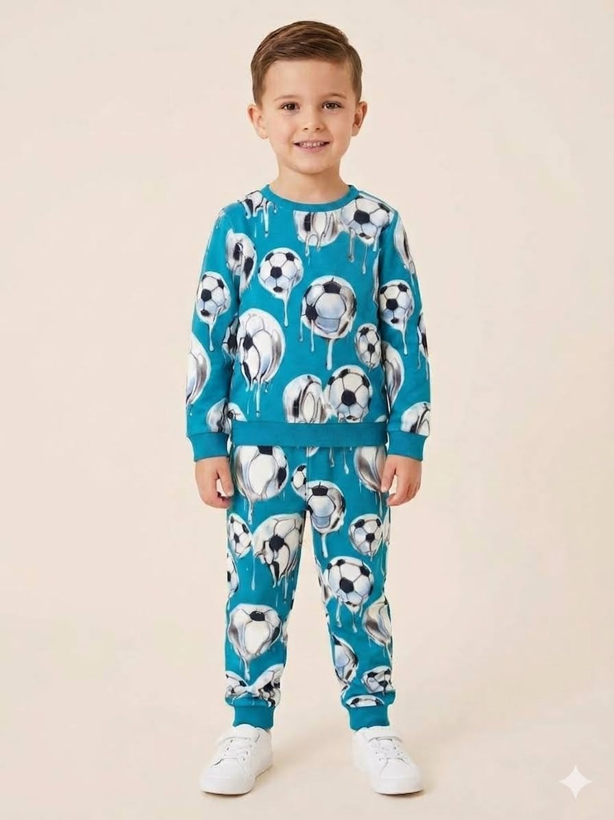 Boys Teal Blue Dripping Football Crew Sweatshirt and Joggers Co-ord Set