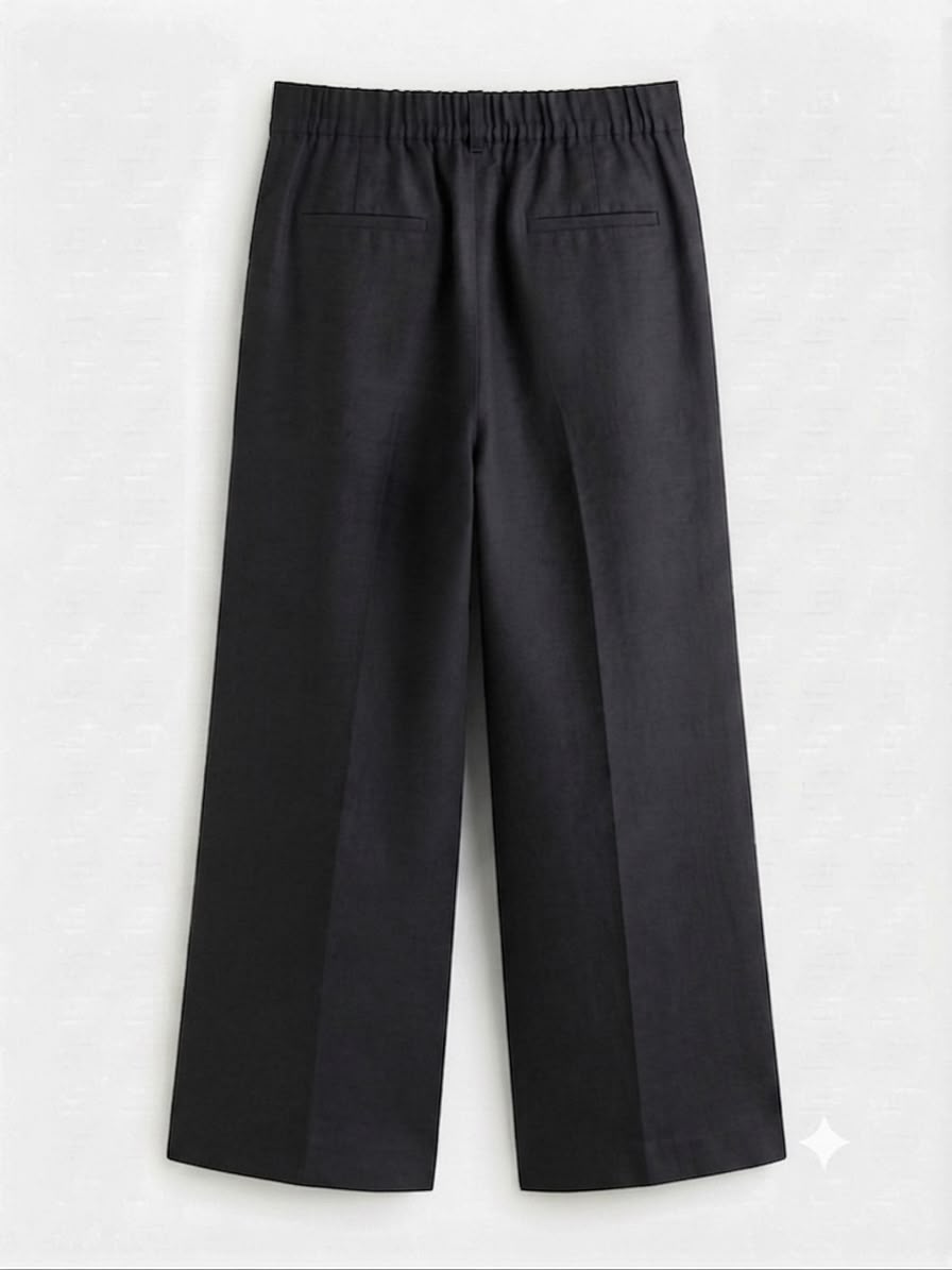 Black Stay Smart Wide Leg Rich Linen Trouser