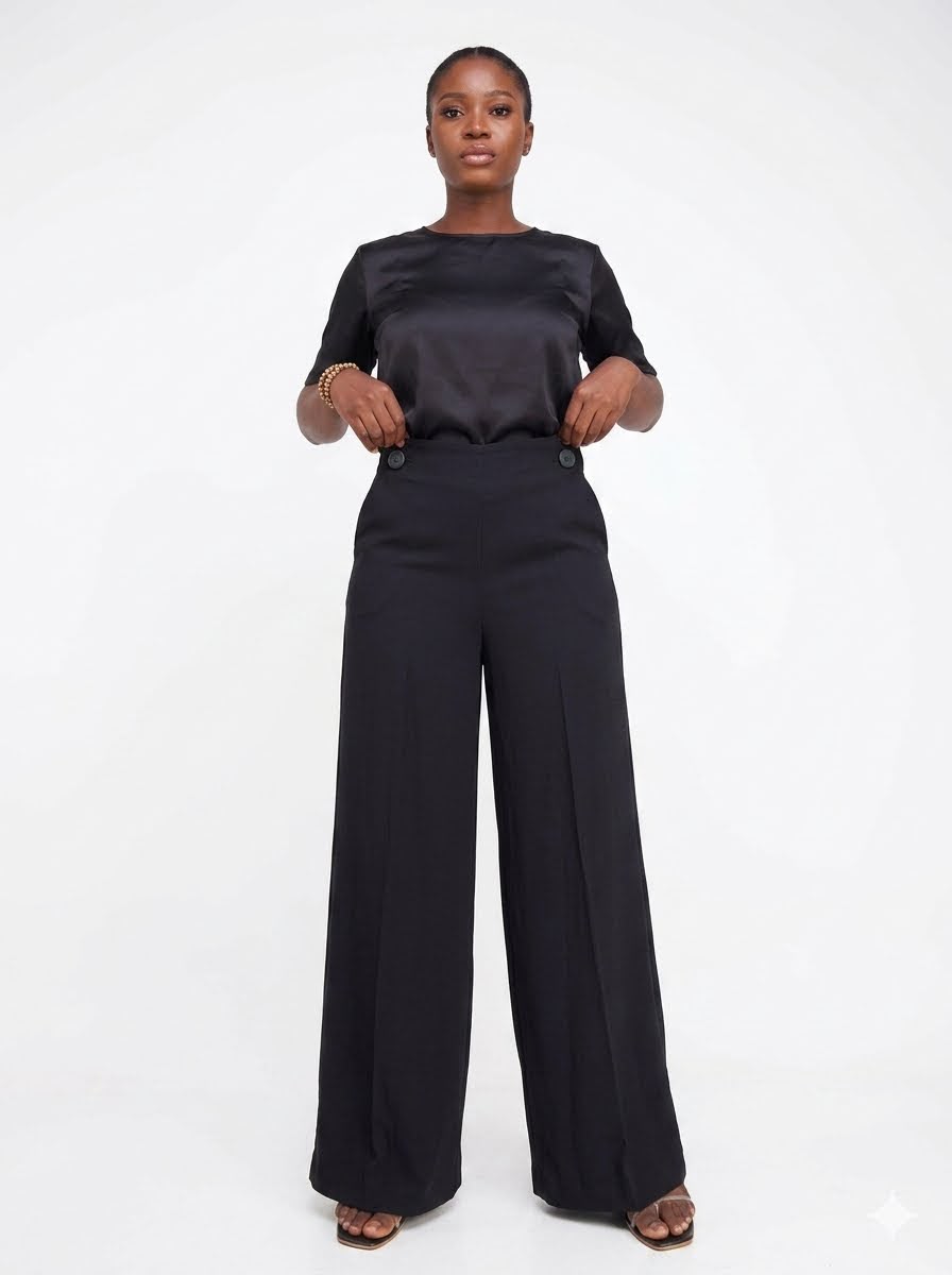High Waisted Wide Leg Tailored Trouser In Black