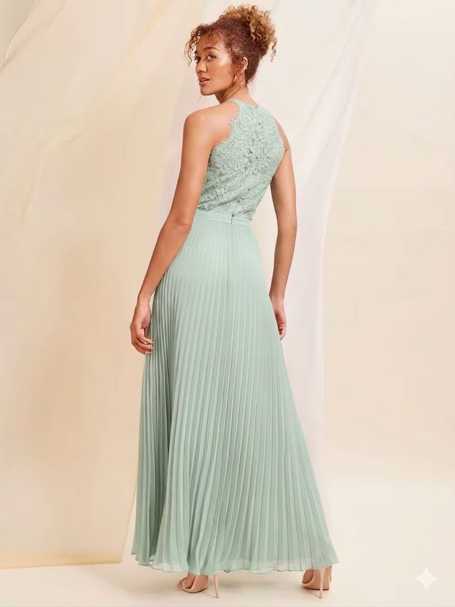 Pleated Lace insert Bridesmaid Maxi Dress