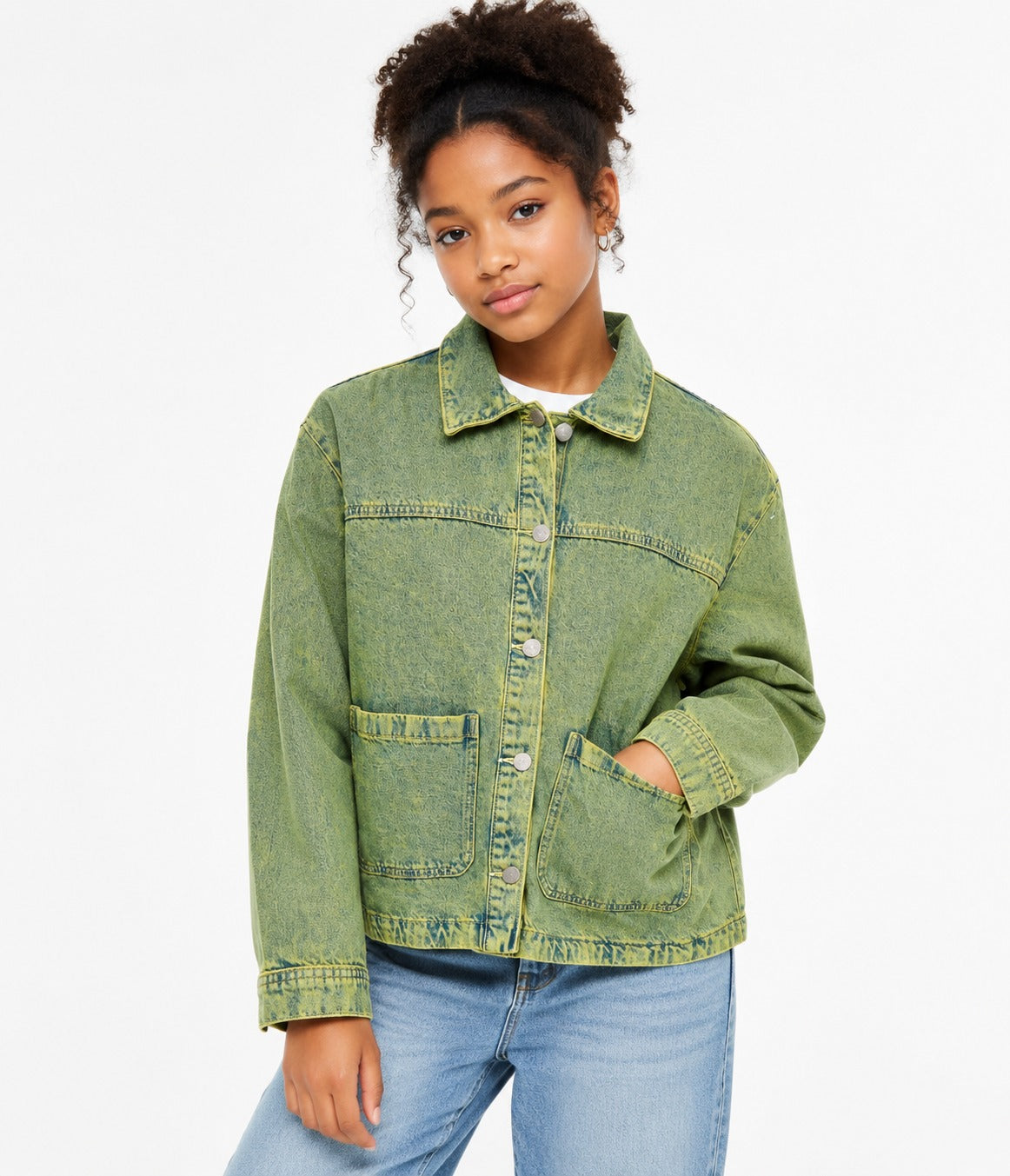 Washed Utility Denim Jacket – Green