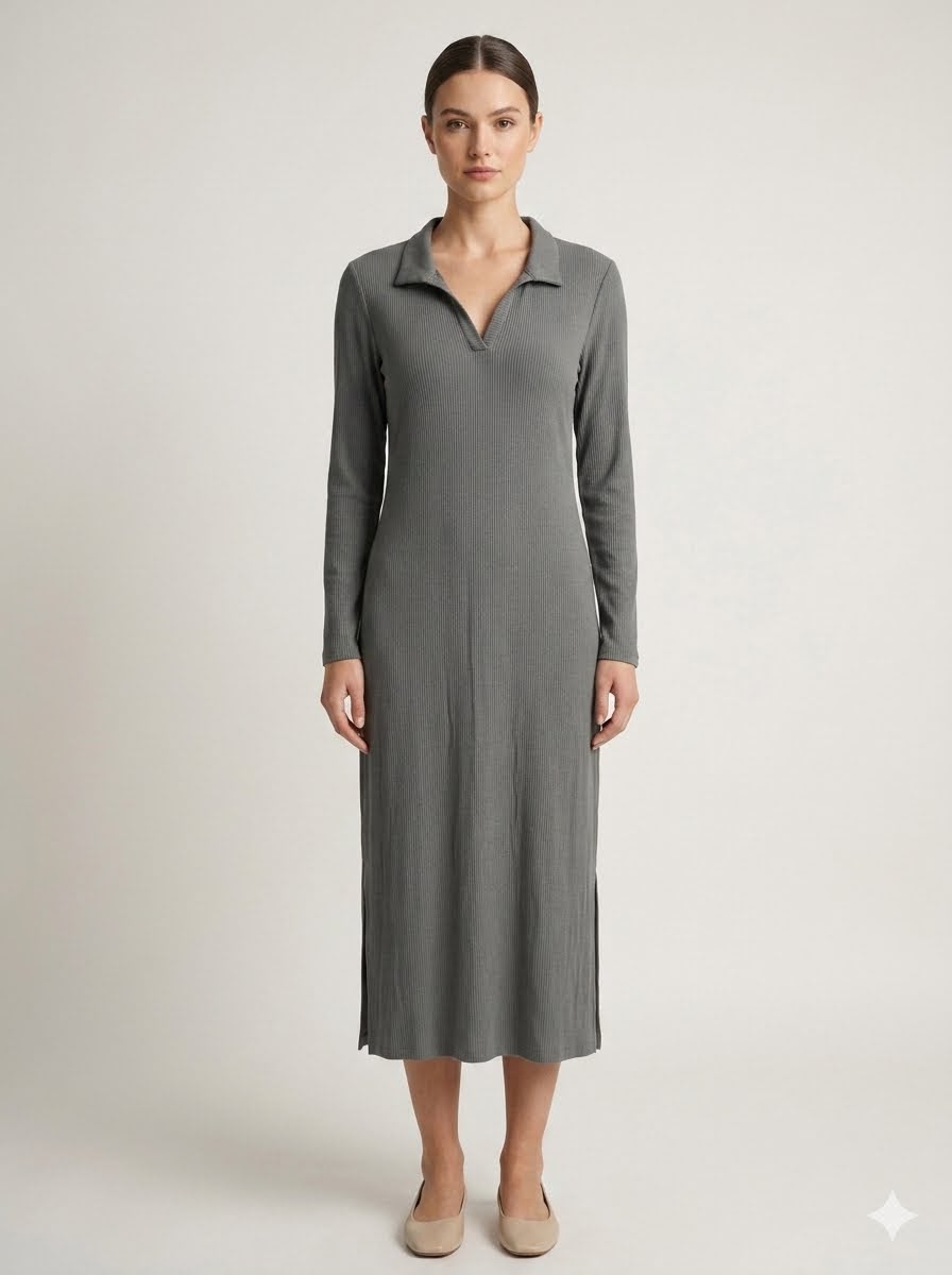 Audrey Collared Rib Dress