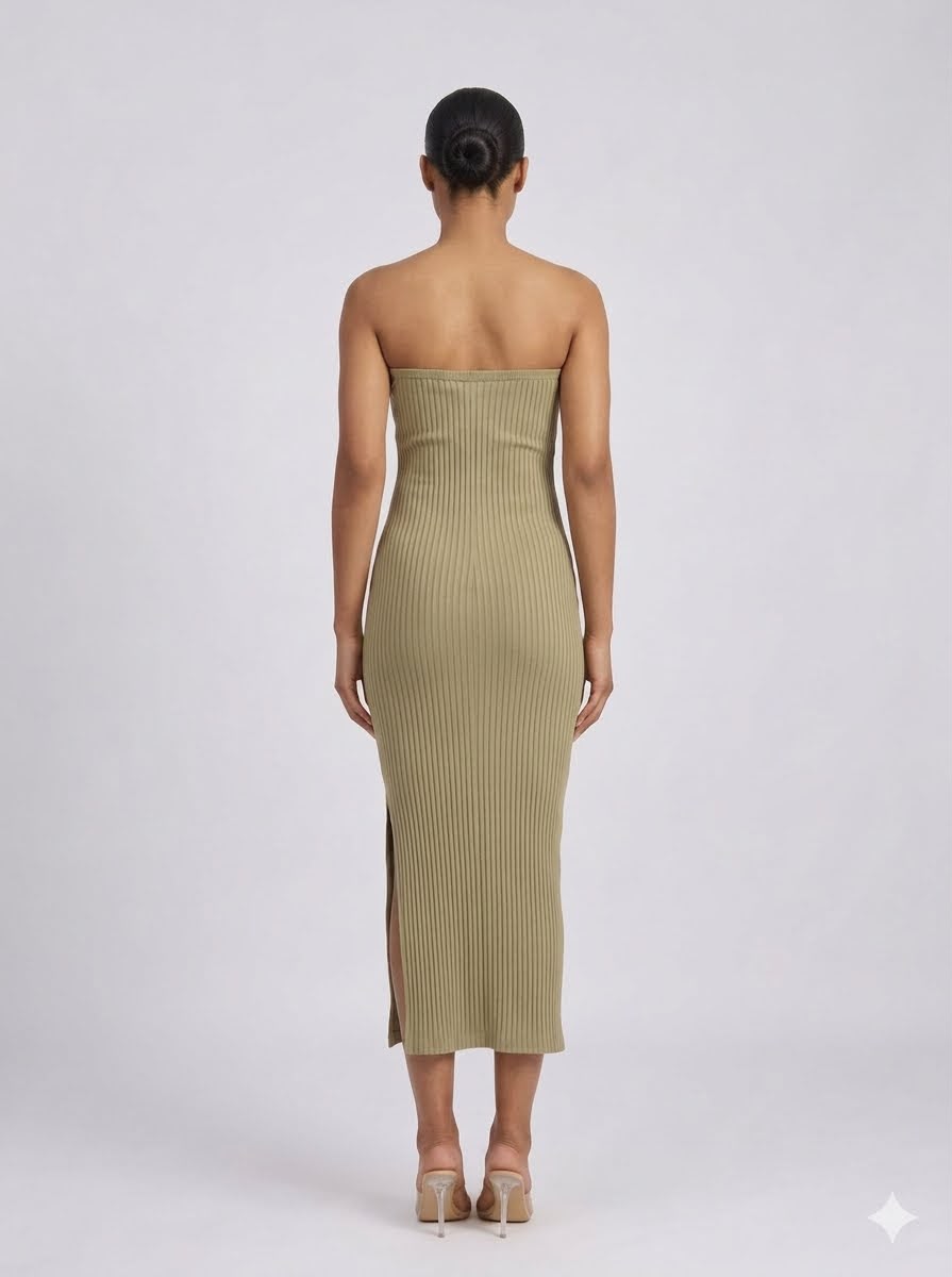 Strapless Ribbed Knit Midi Dress