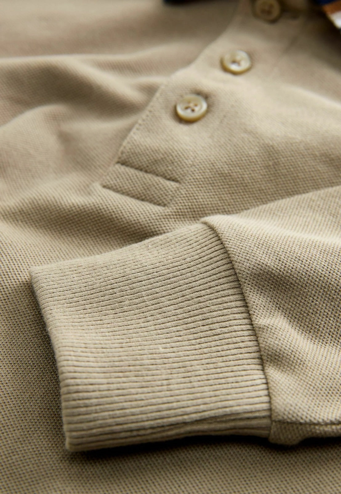 Stripe Tipped Collar Long Sleeve - Polo shirt - stone