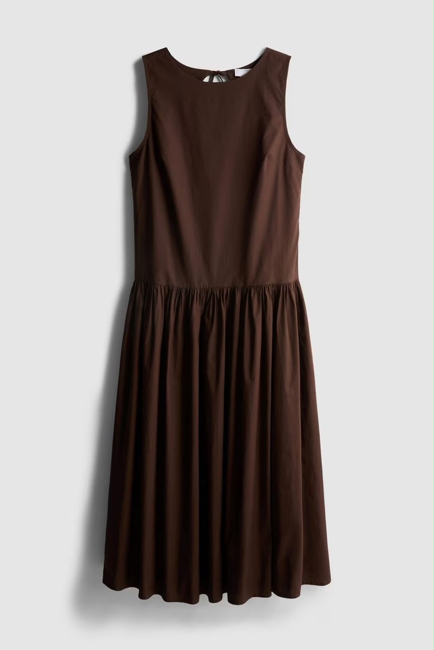 Cotton Poplin Dropped Waist Midi Dress