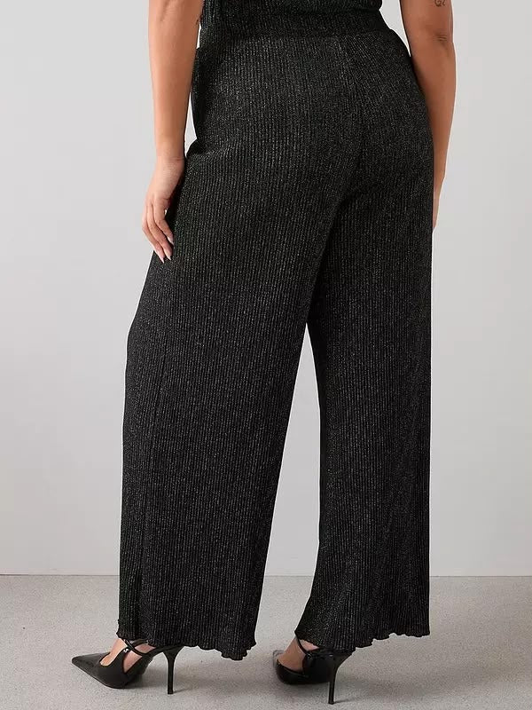 Curve Lurex Plisse Wide Leg Trouser