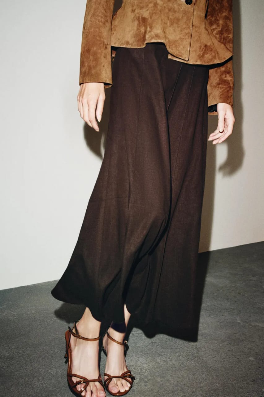 Zara Floor Length Linen Skirt Chocolate Brown