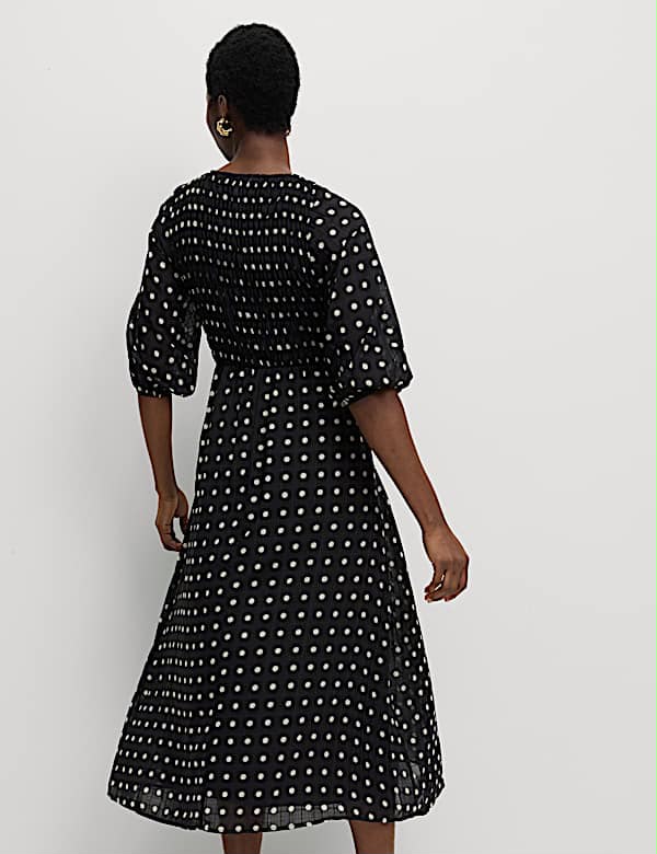 Printed Tie Front Midaxi Shirred Dress