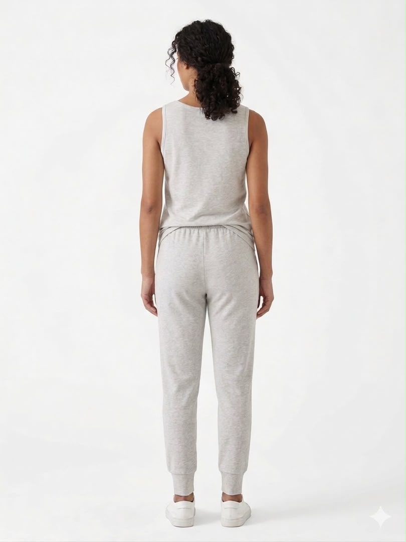 Light Heather Grey Tank Top And Matching Cuffed Joggers