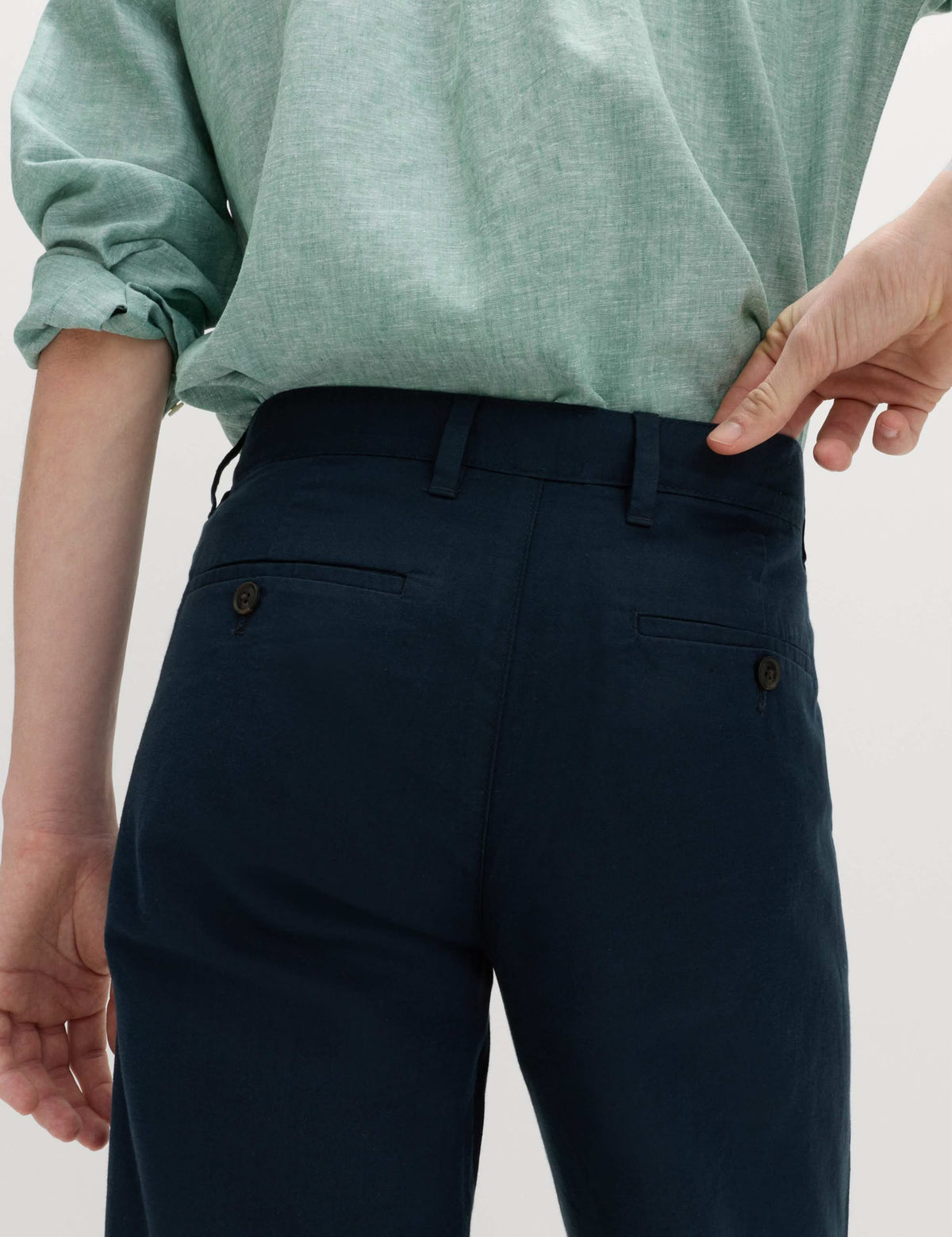 M&S Regular Fit Linen Blend Chinos- Navy