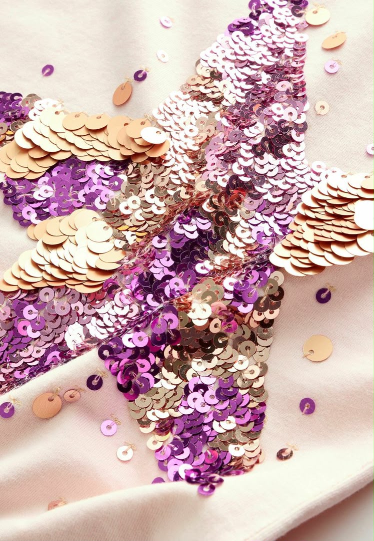 Pink Gold Sequin Star Print T-Shirt