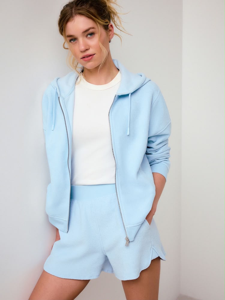 Light Blue Towelling Zip Up Hoodie