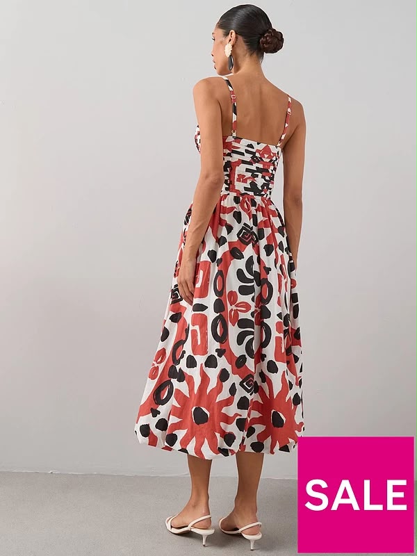 Pintuck Detail Puffball Midi Dress