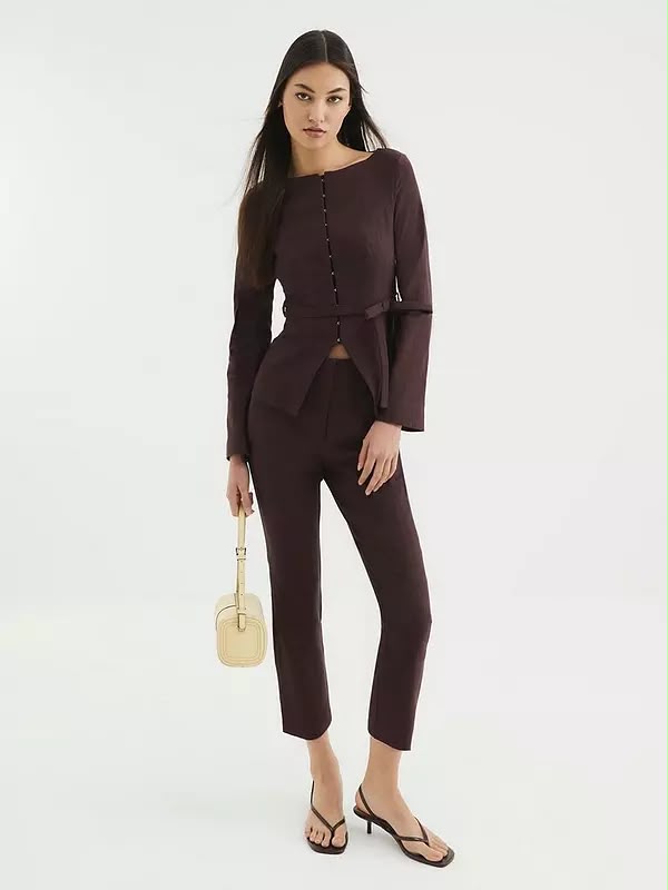 Boat Neck Belted Top - Brown