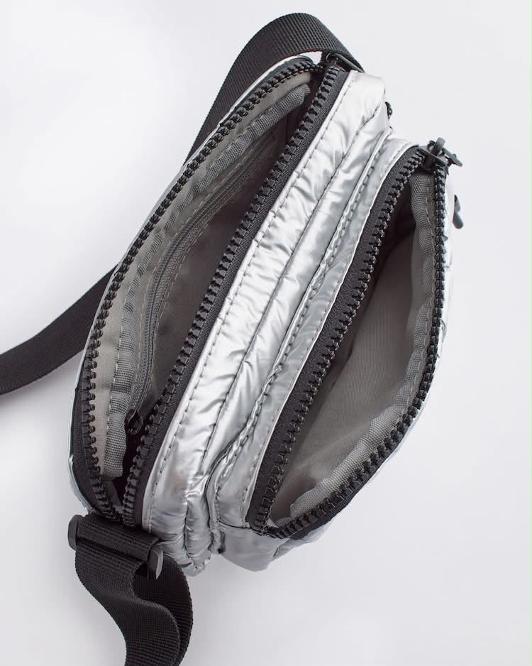 Silver Metallic Puffer Crossbody Bag