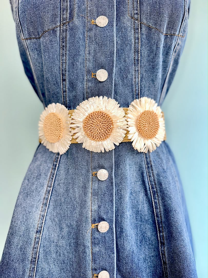 Daisy Raffia Elastic Belt