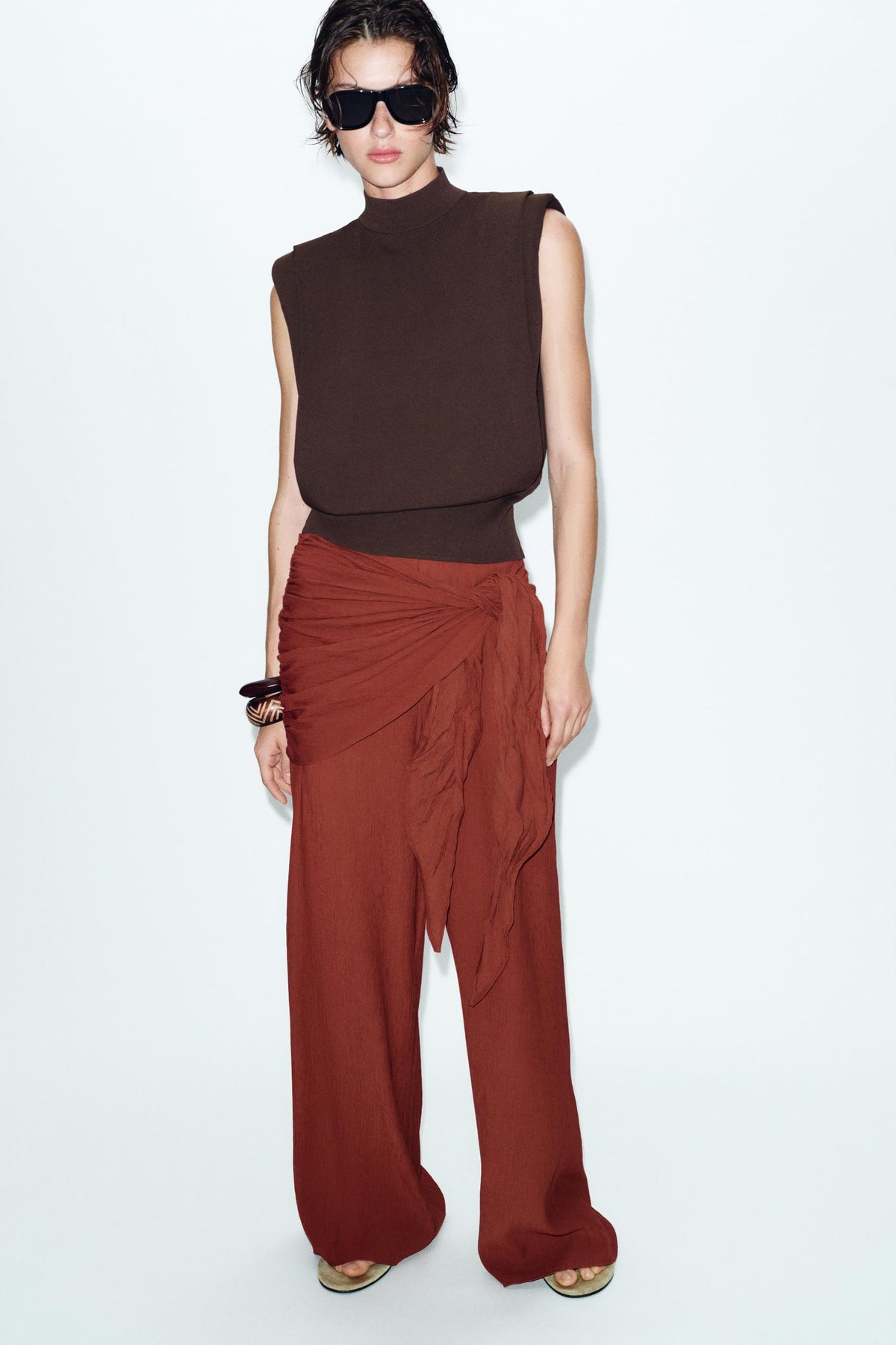 Zara Wide Leg Trouser With Scarf