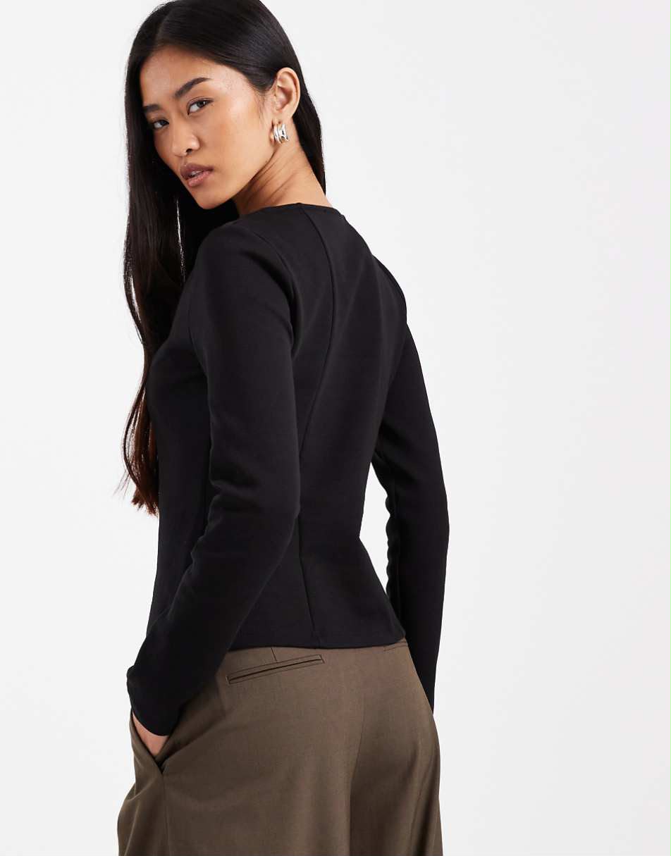 Square Neck Button Long Sleeve Top