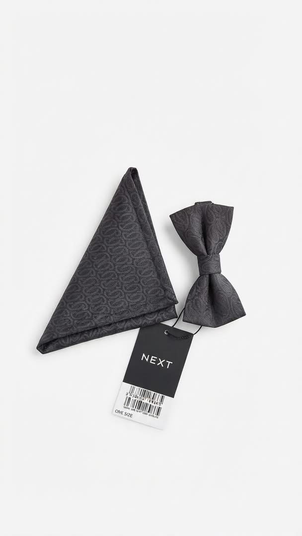 Black Silk Bow Tie and Pocket Square set