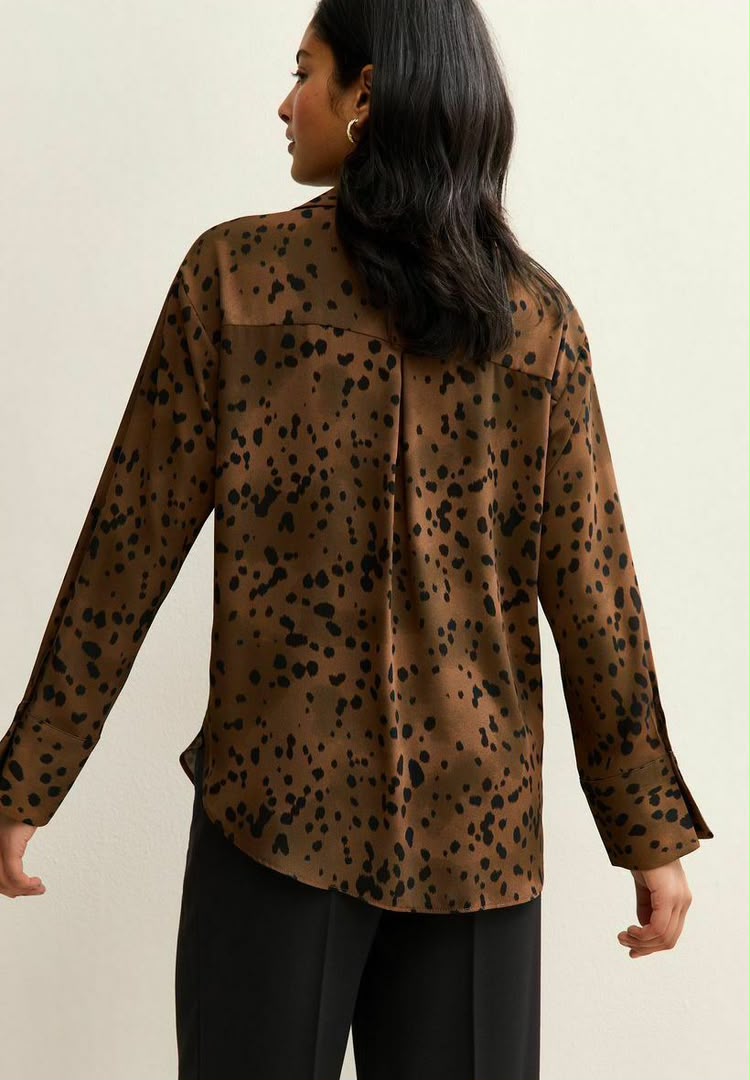 Petite Brown Spotty Open Collar Shirt