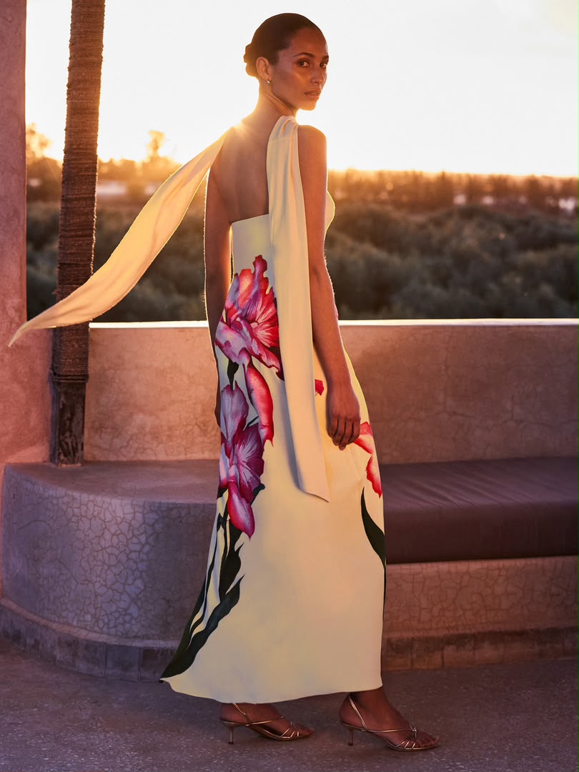 Yellow Floral Scarf Detail Bandeau Dress