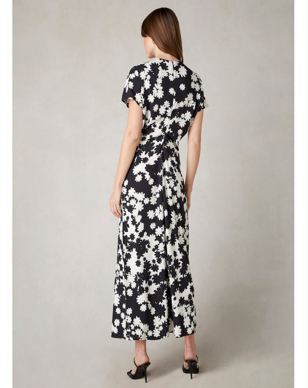 Harper Mono Floral Flutter Sleeve Midaxi Dress