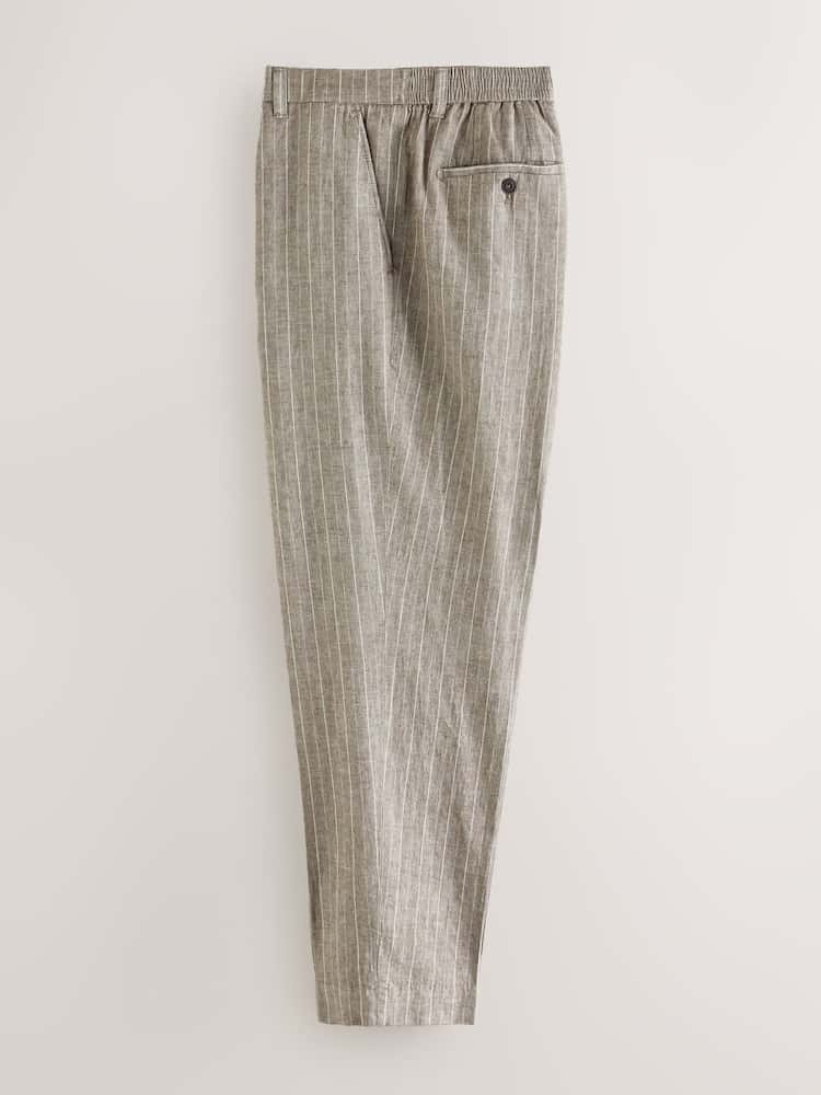 Neutral Regular Fit Linen Blend Stripe Elasticated Back Trousers