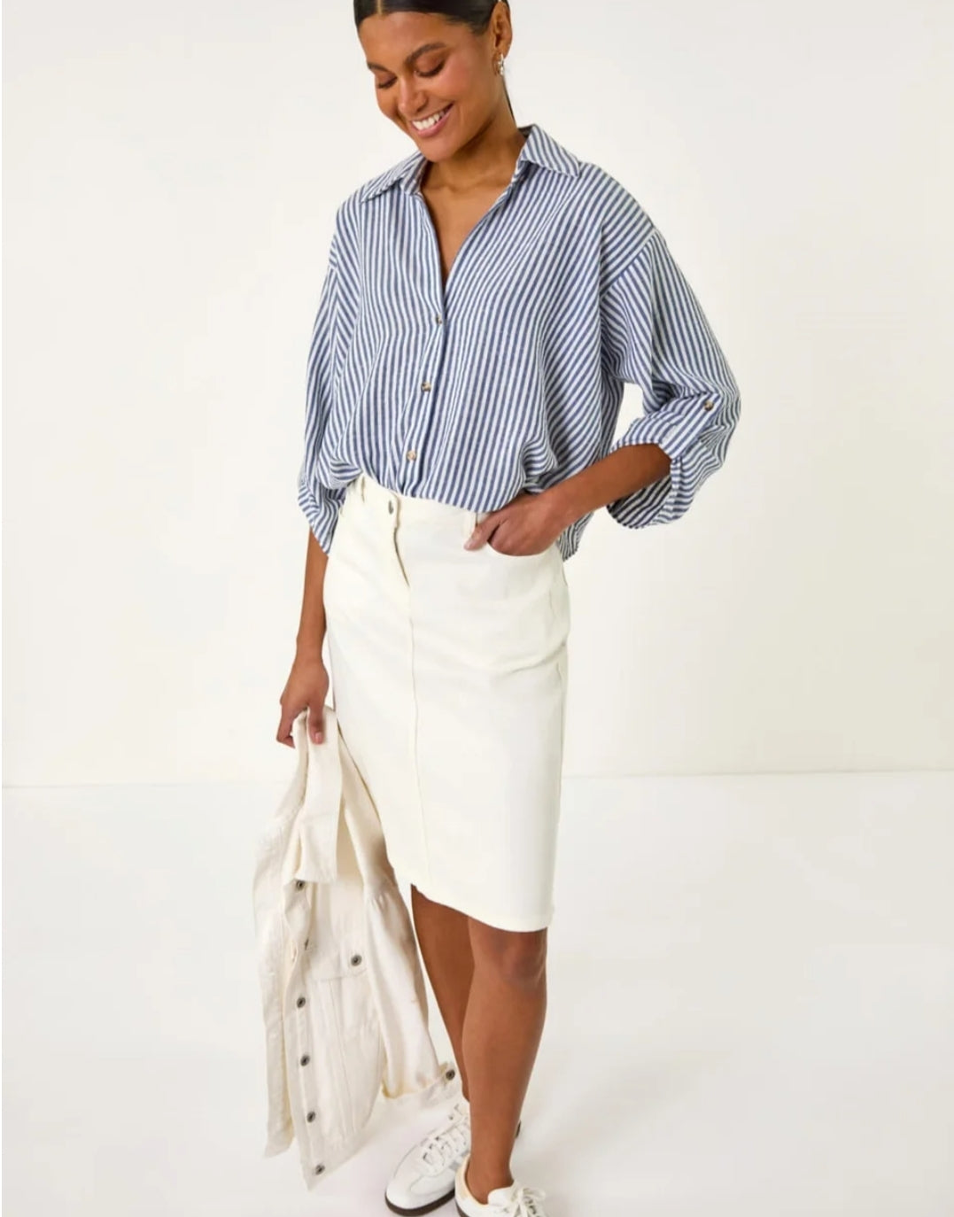White Cotton Denim Stretch A line