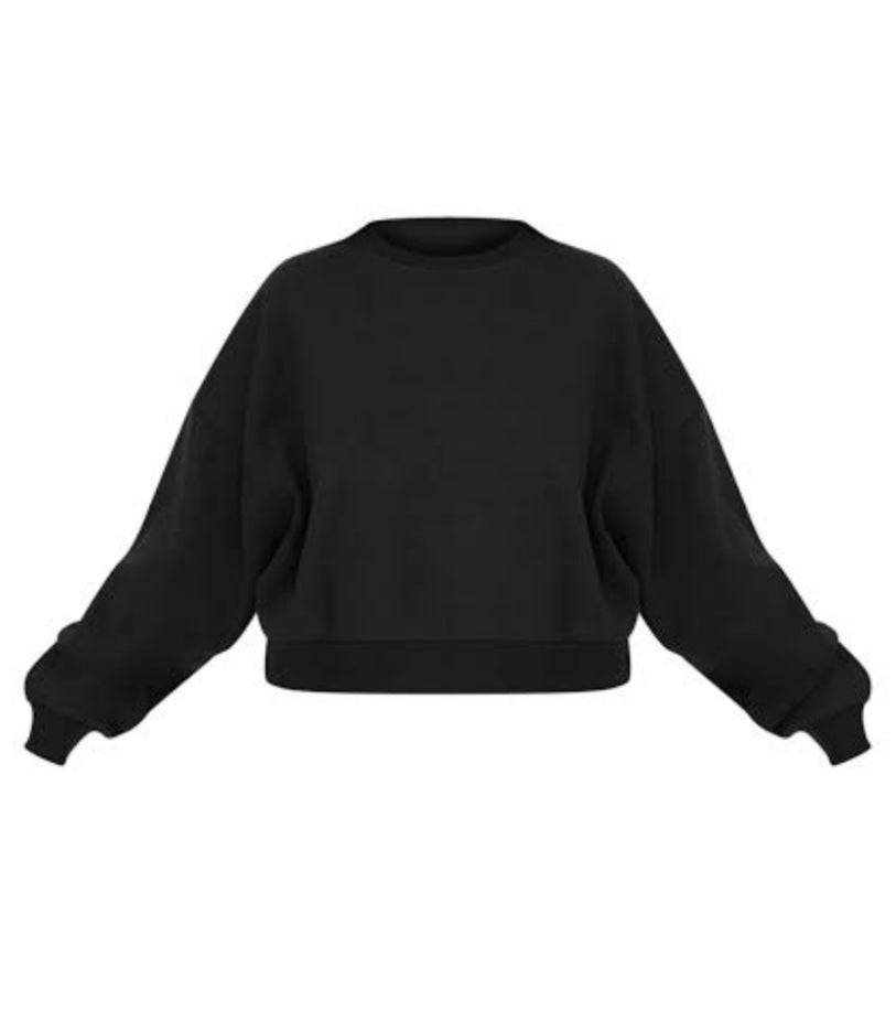 Black Premium Basic Crew Neck Crop Sweater