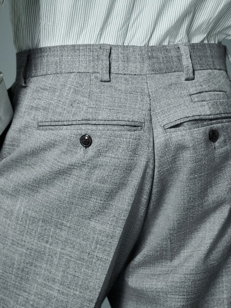 Grey Regular Fit Trimmed Textured Suit Trousers