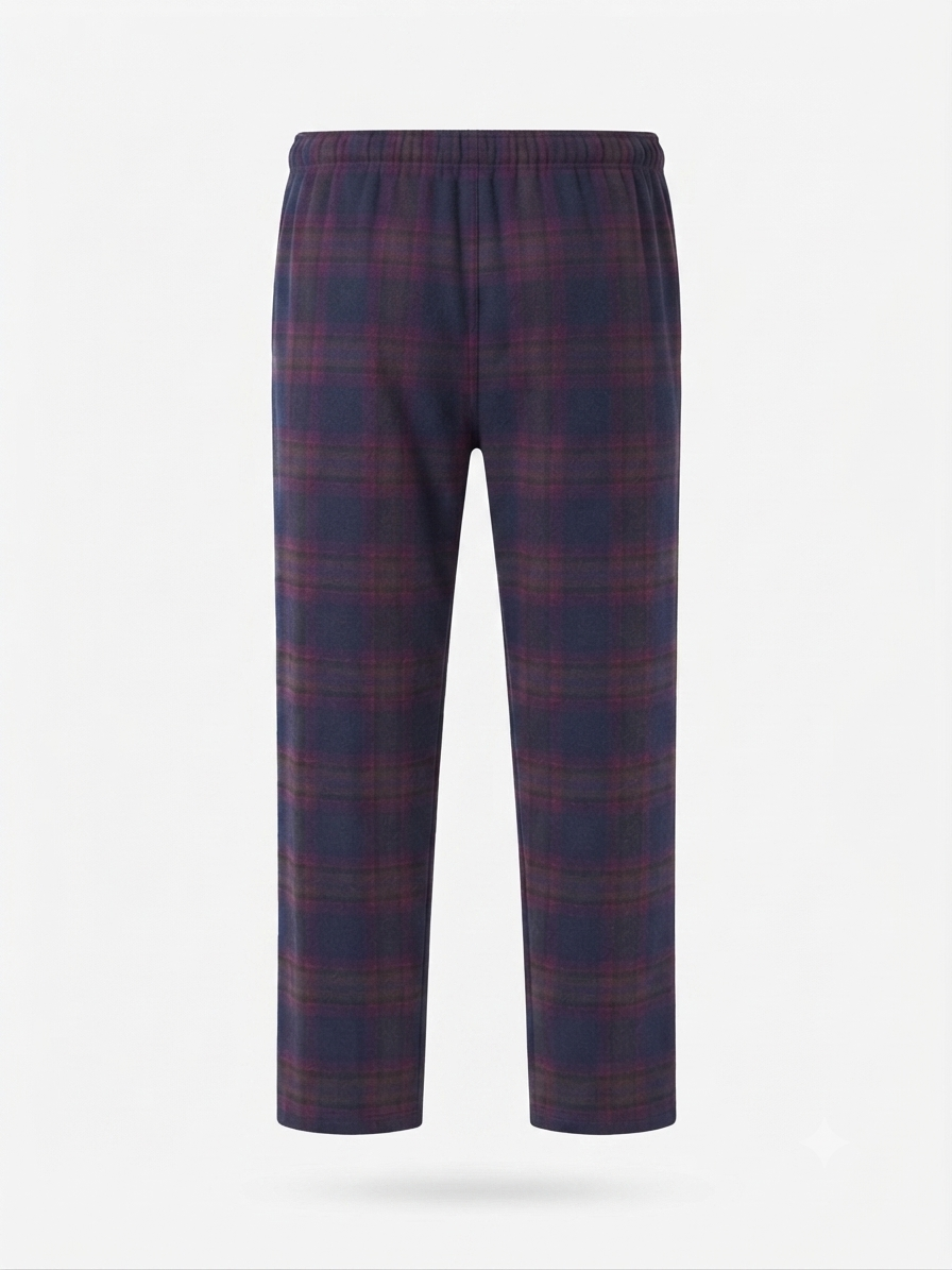 Men's Navy and Burgundy Check Woven Pyjama Bottoms