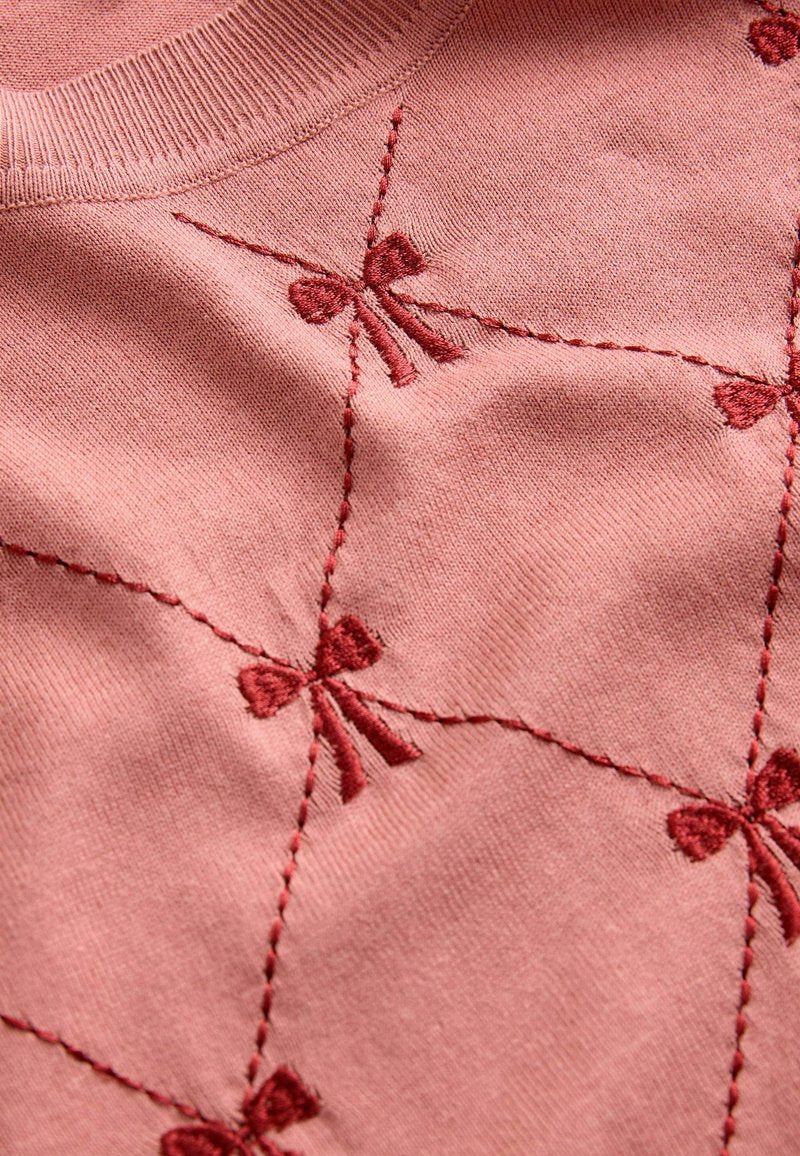 Soft Touch Crew Neck Jumper Pink Blush Embroidered Bow